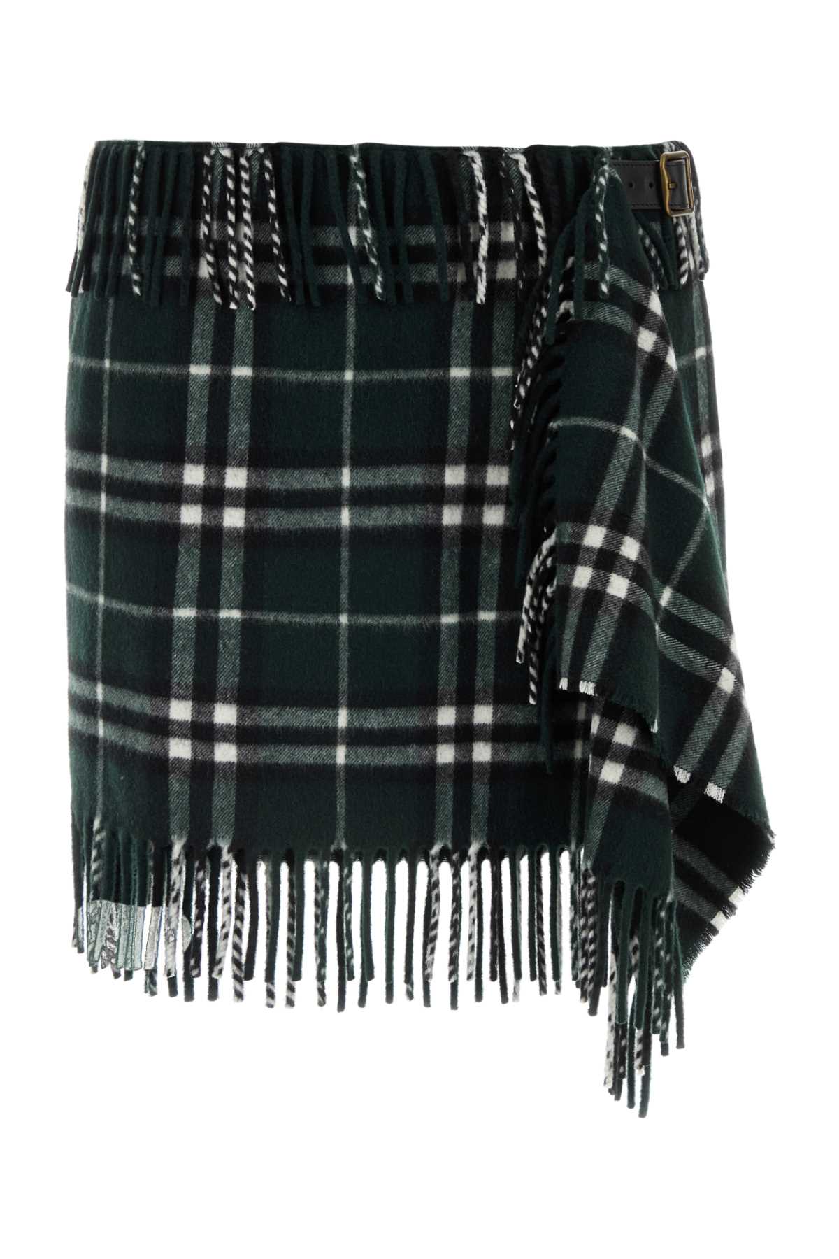 Burberry Tartan Wool-Blend Mini Skirt — Green