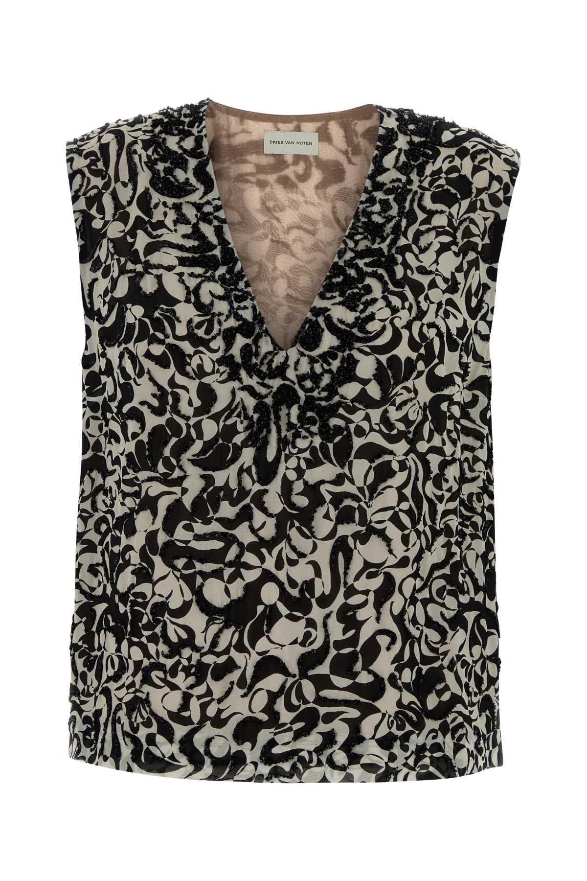 Dries Van Noten Printed Crepe Blouse — Black