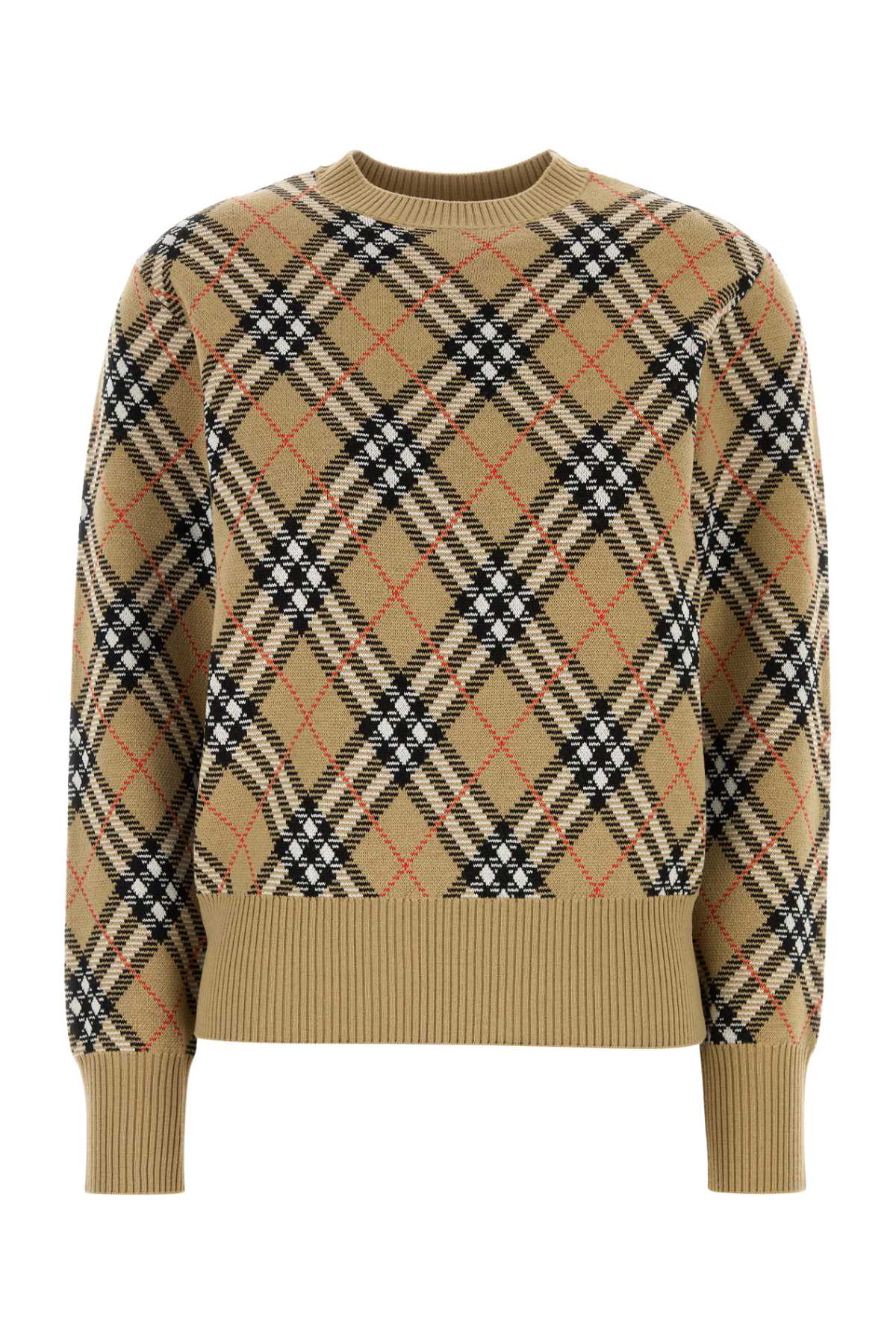 Burberry Check-Pattern Wool Blend Sweater — Beige