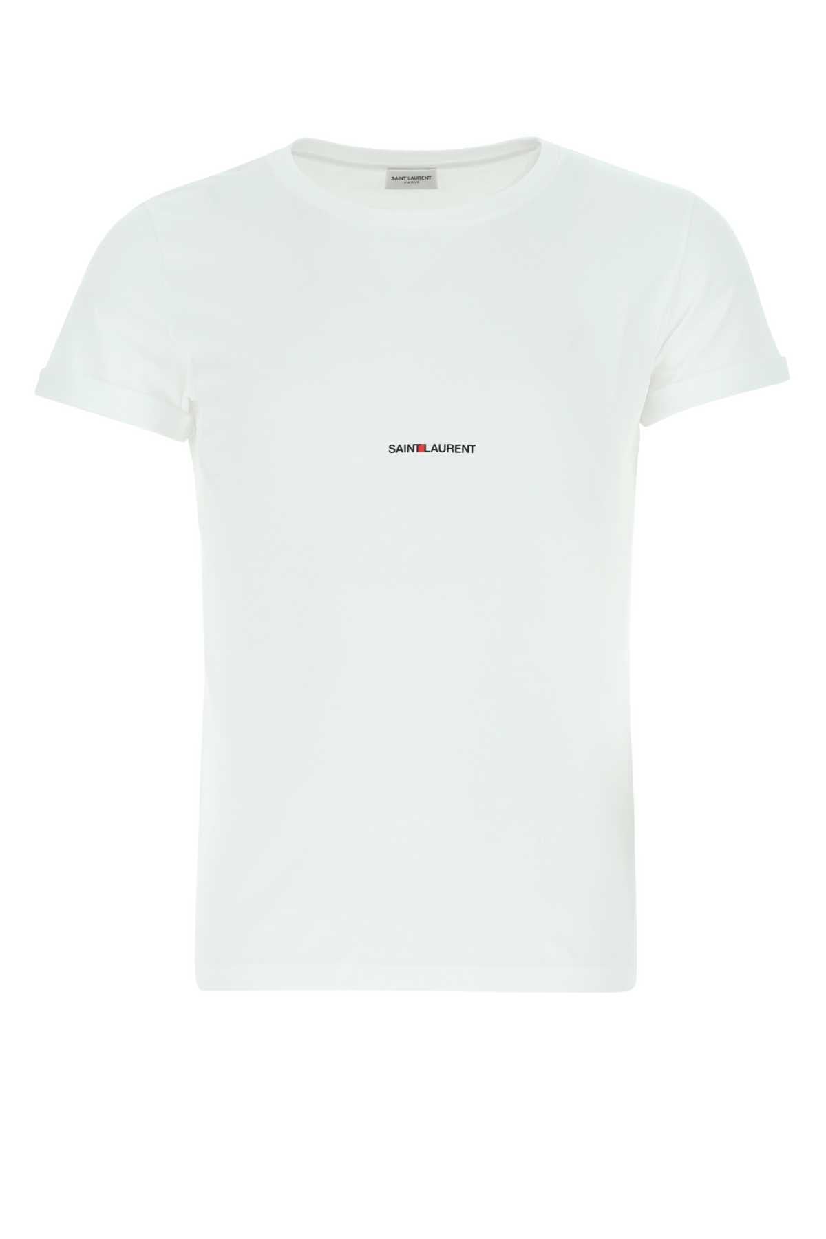 Camiseta de algodón con logo bordado de Saint Laurent - Blanca