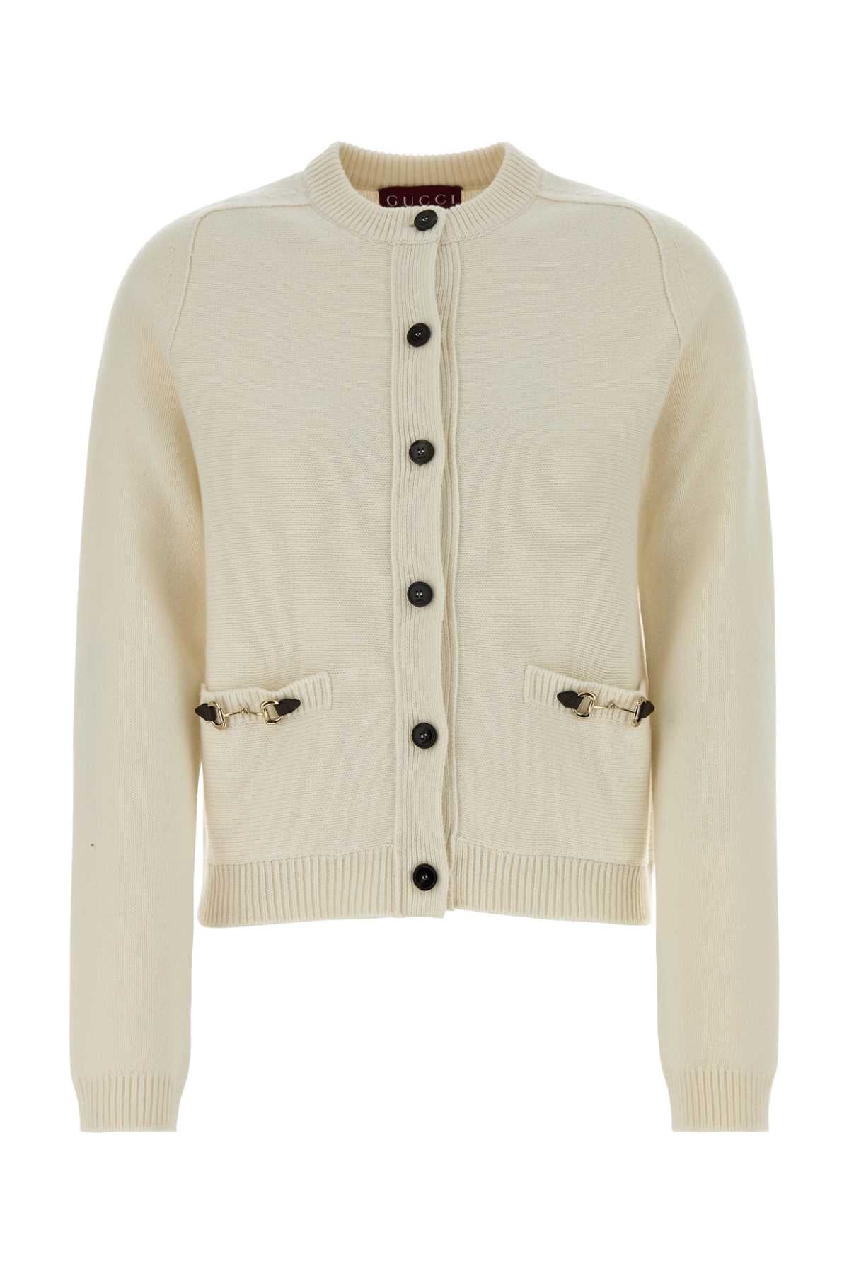 Gucci Wool Blend with Contrast Buttons Cardigan — White