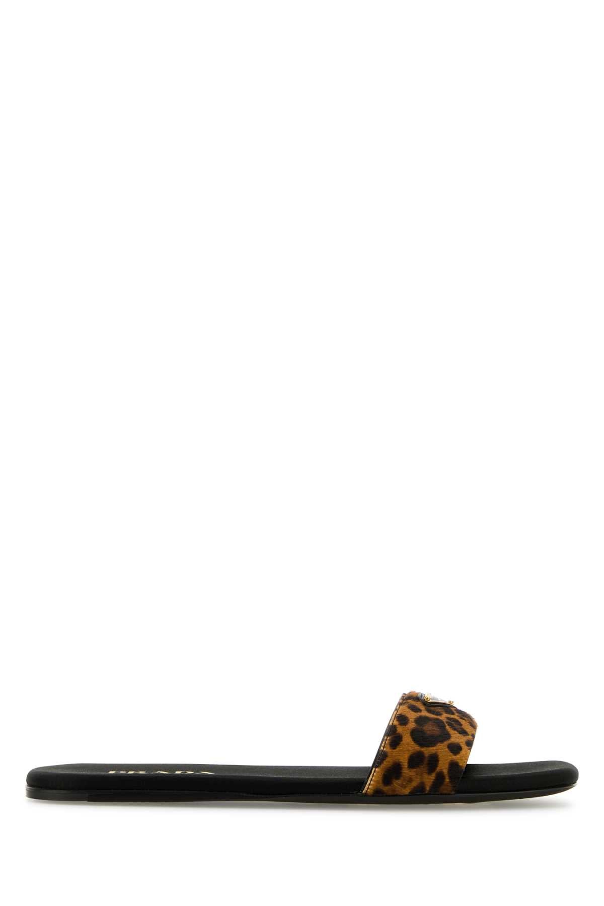 Prada Leopard-Print Calf Hair Slider — Miele