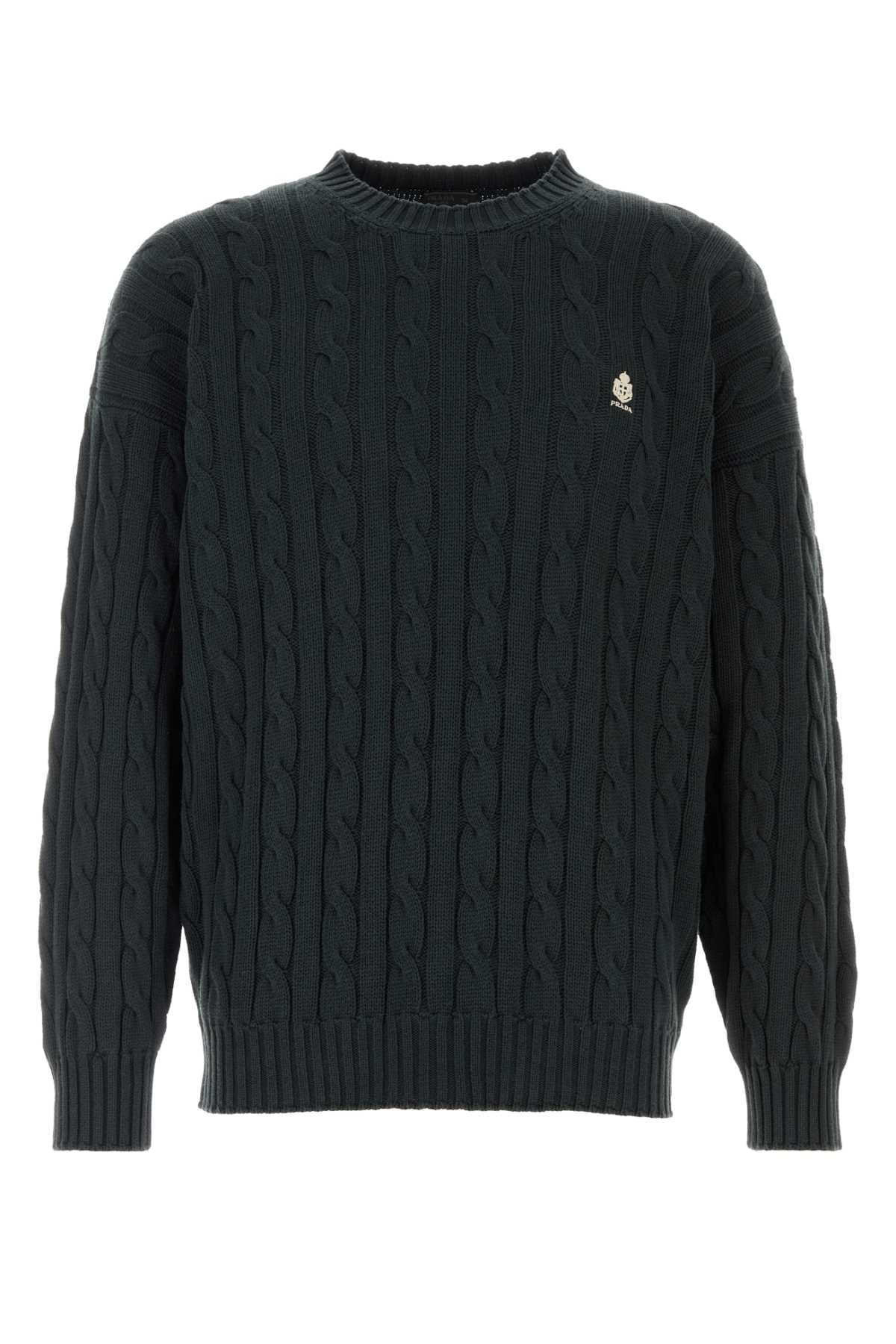Prada Cable-Knit Cotton Sweater — Black