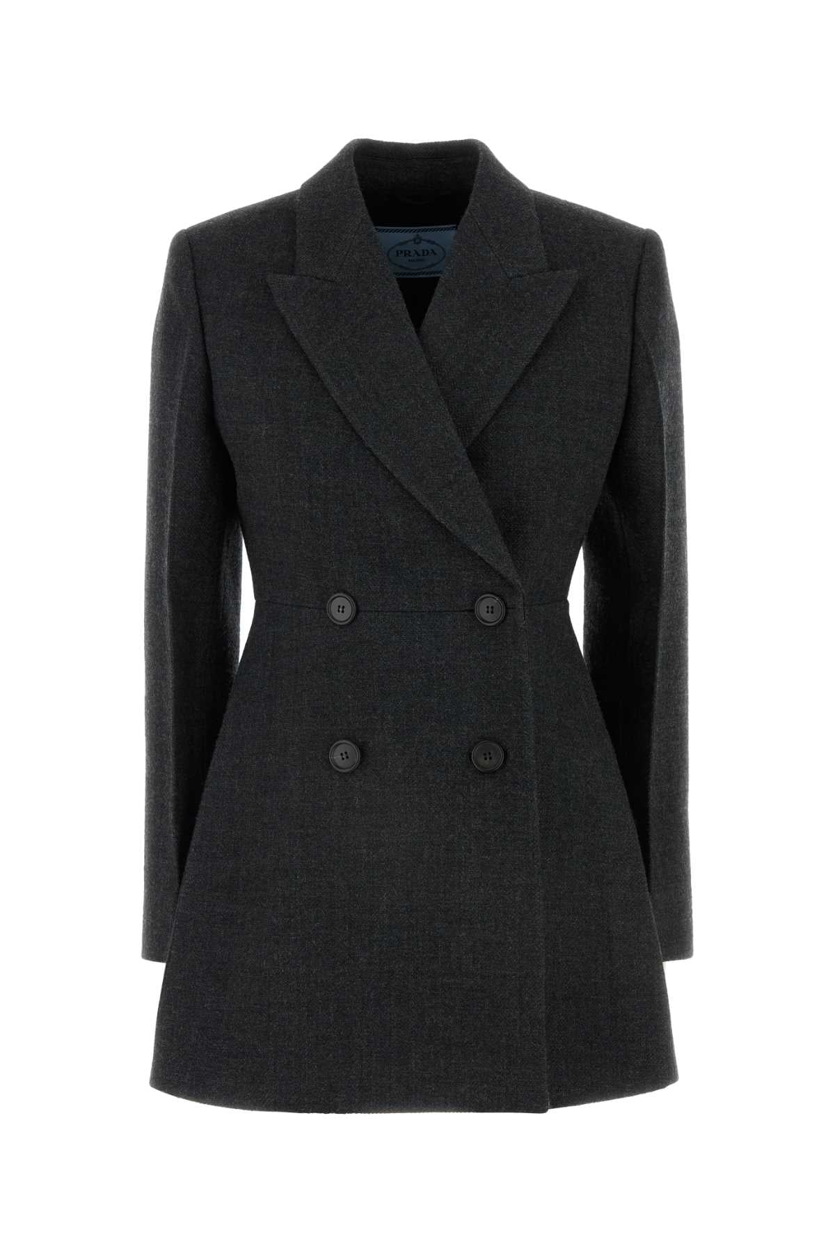 Prada Double-Breasted Wool Blazer — Gray