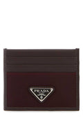 Prada Logo-Stamped Calf Leather Card Case — Burgundy