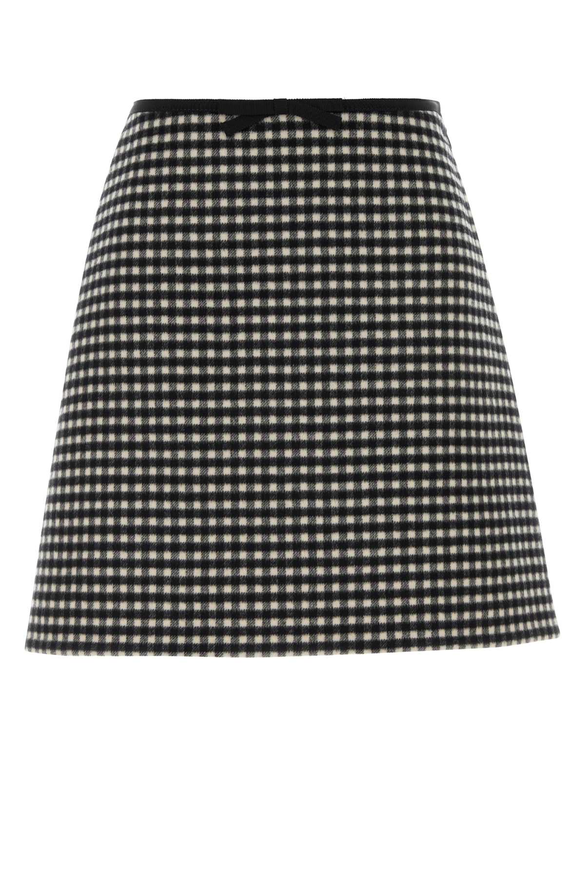Valentino Garavani Houndstooth Wool Skirt — Black