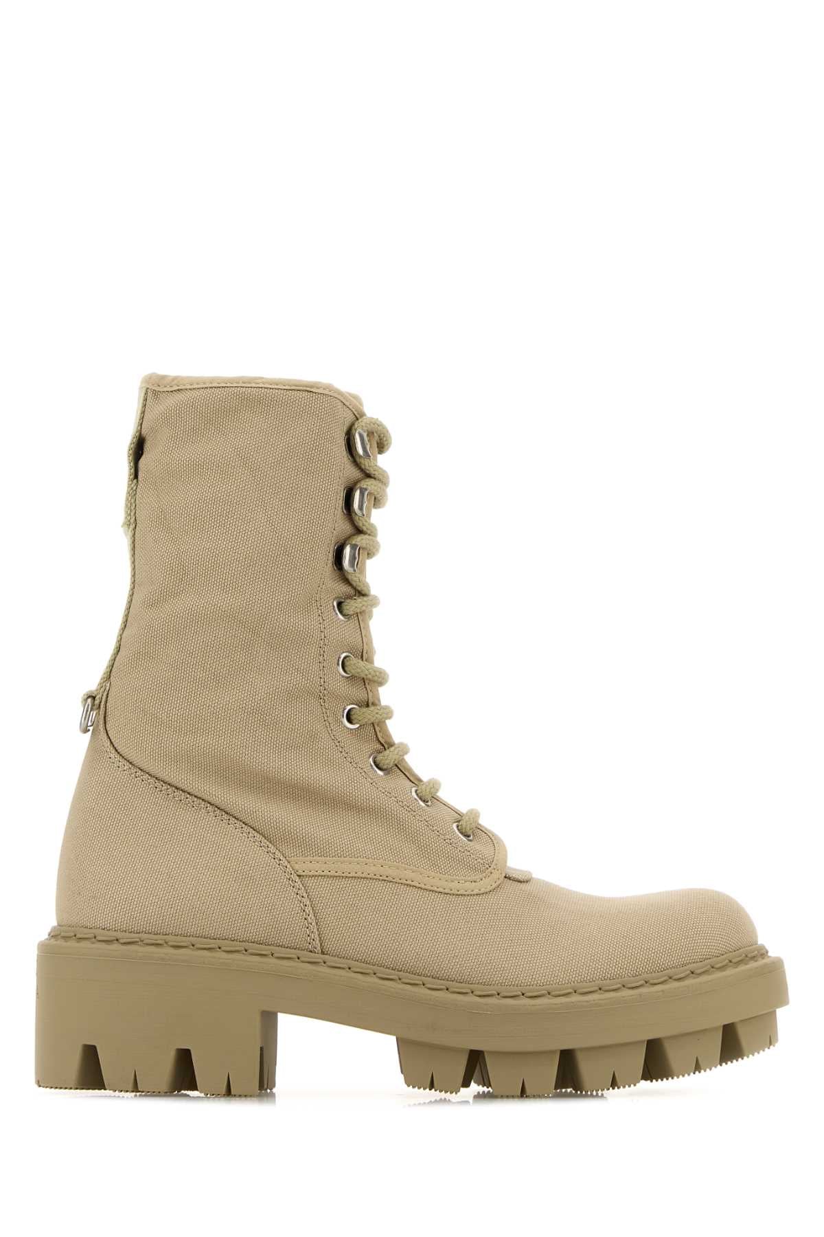 Prada Canvas Lace-Up Combat Boot — Beige