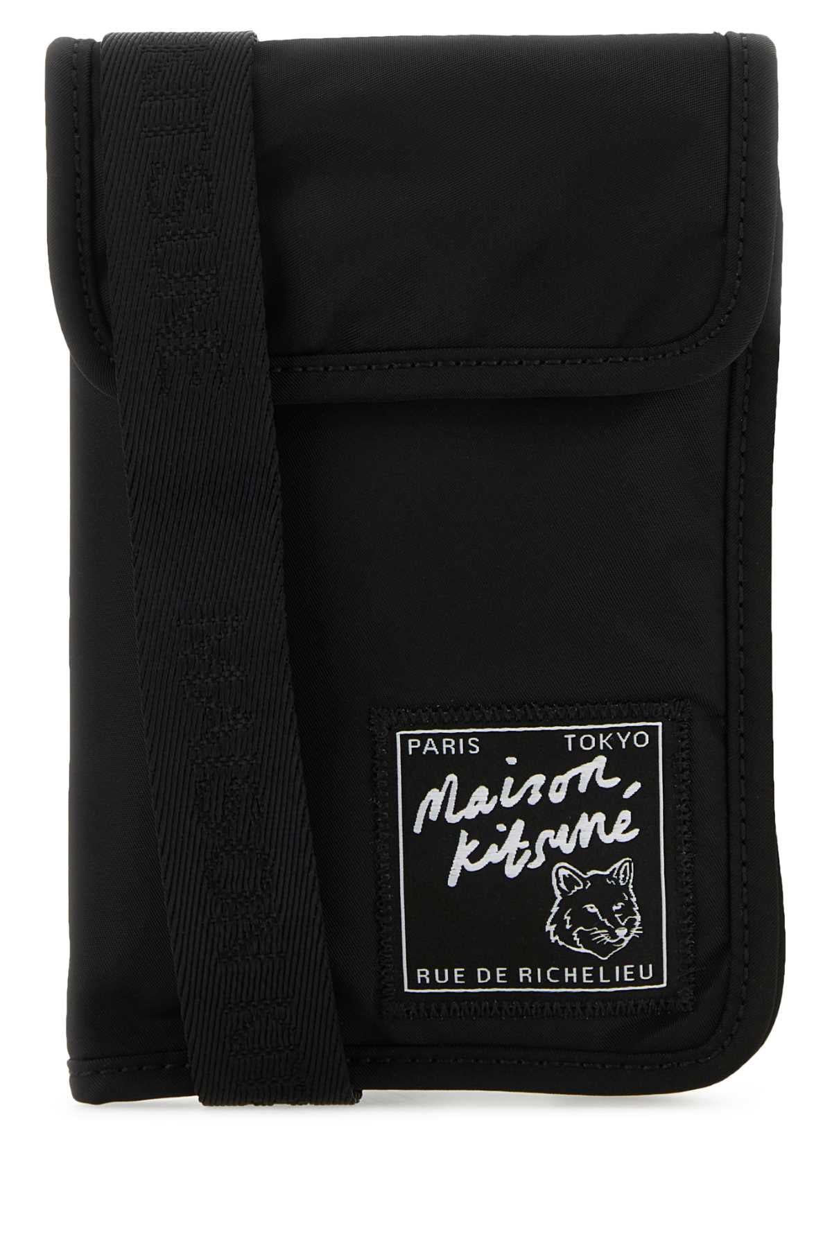 Maison Kitsune Nylon Shoulder Strap Card Case — Black