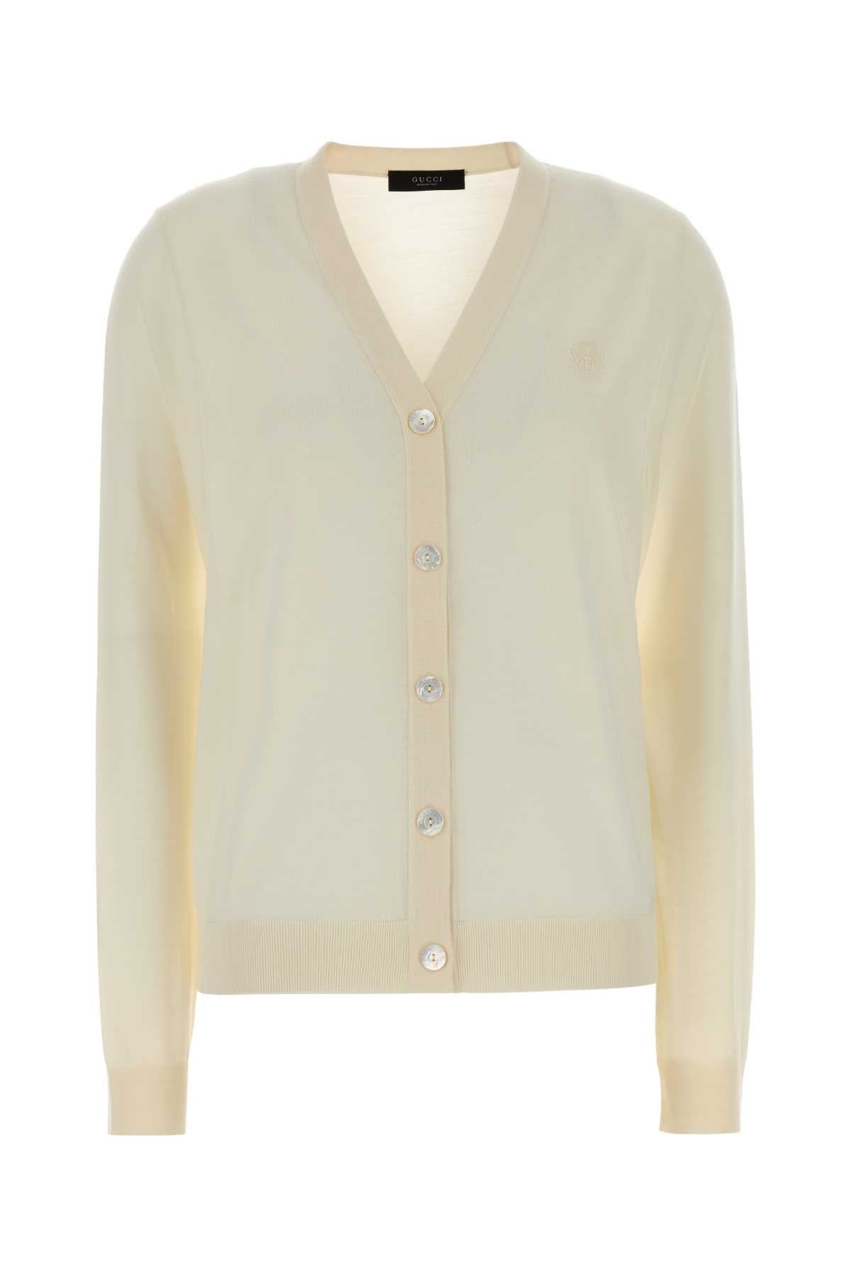 Gucci Wool V-Neck Cardigan — Beige