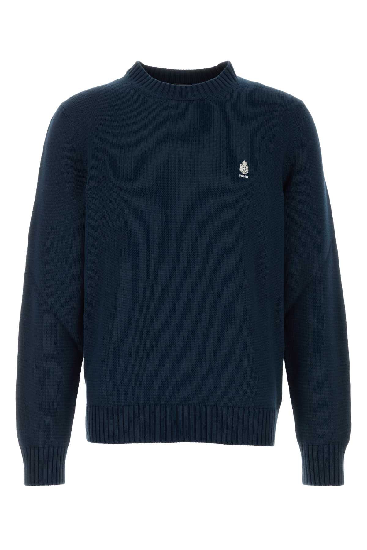 Prada Cotton Crew-Neck Sweater — Navy
