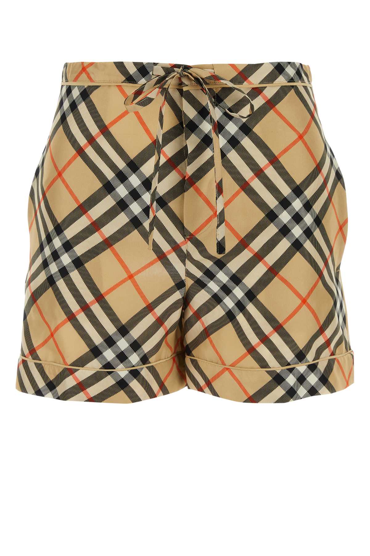 Burberry Printed Silk Bermuda Shorts — Beige