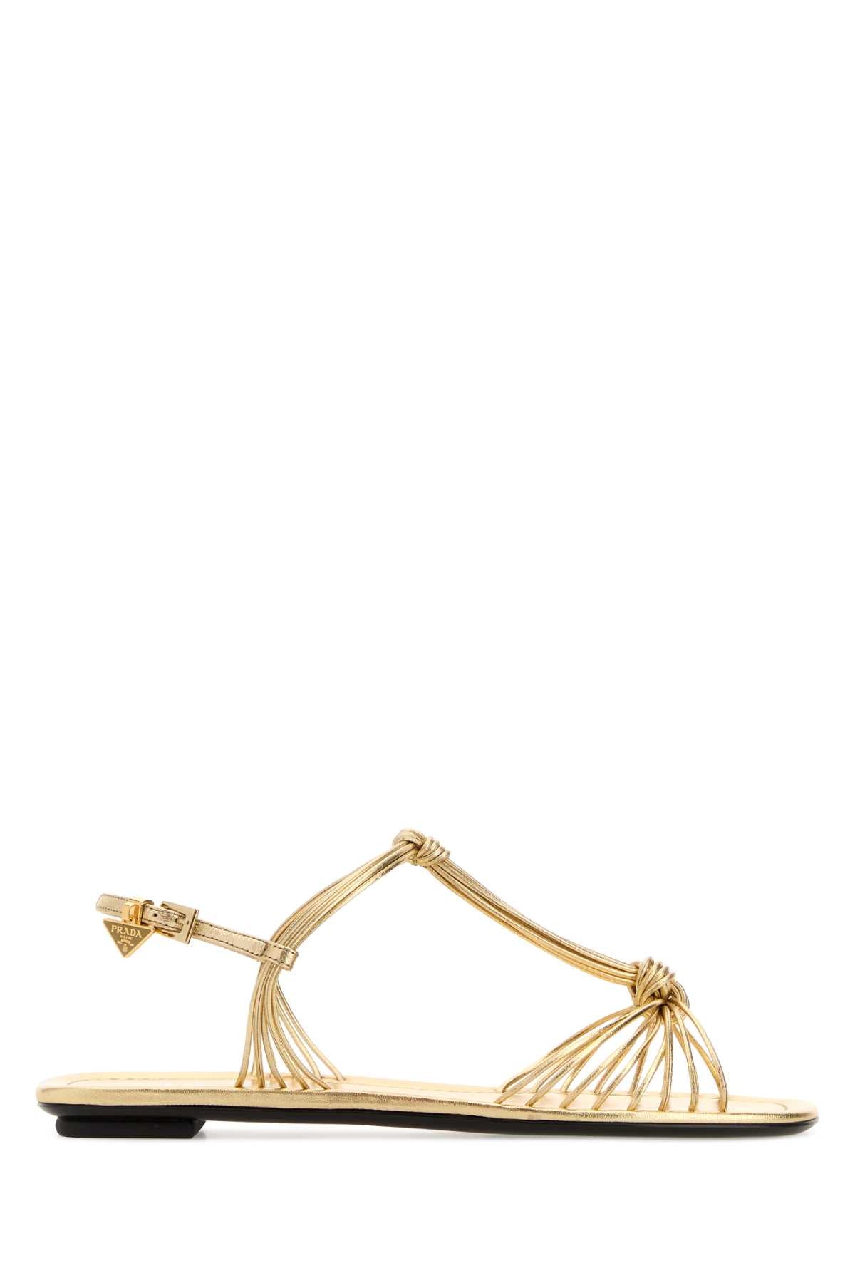Prada Strappy Leather Sandal — Gold