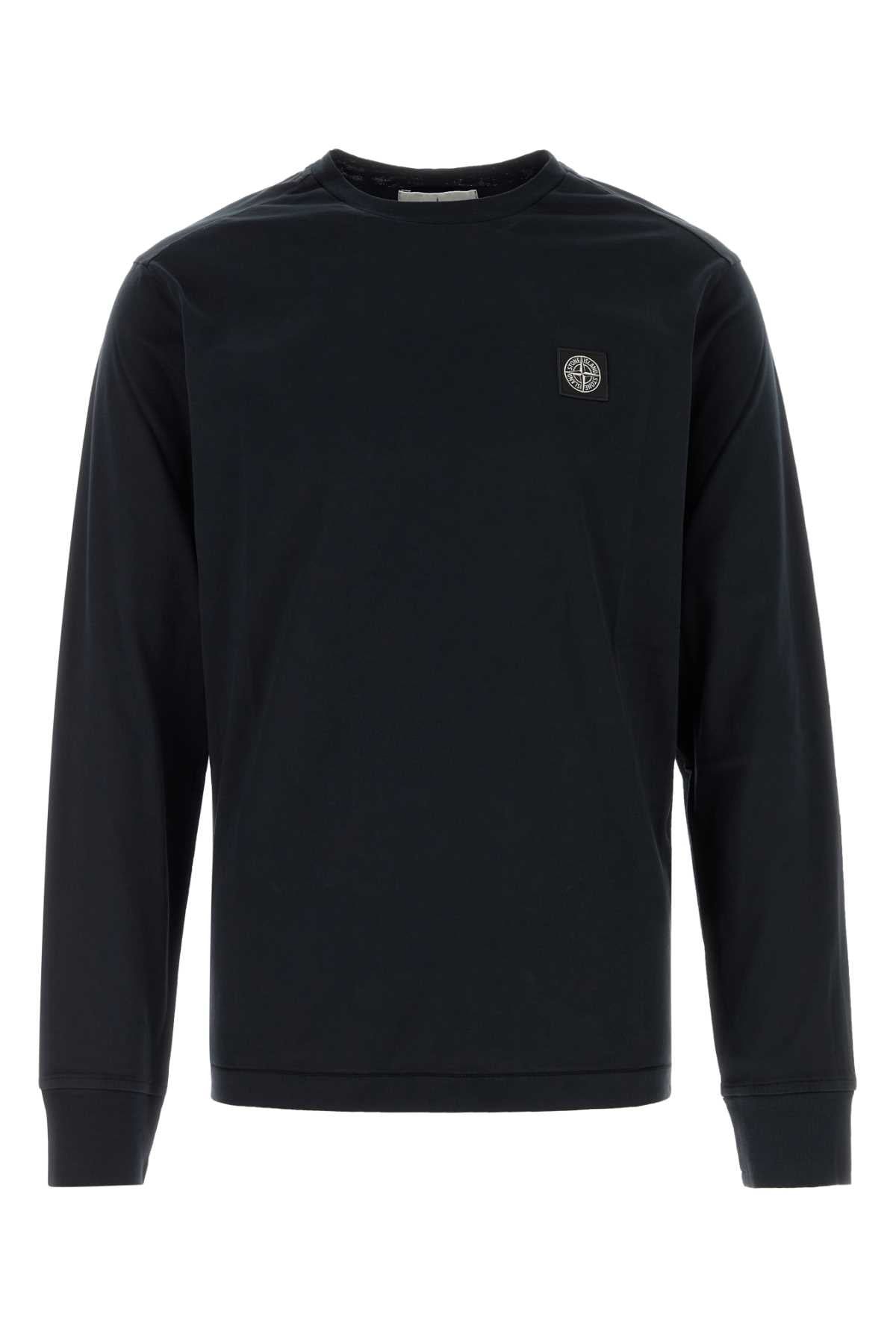 Stone Island Logo-Embroidered Cotton Shirt — Navy