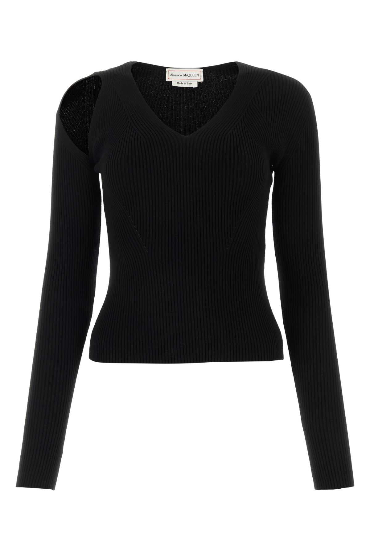 Alexander McQueen Ribbed Wool Blend Sweater — Black