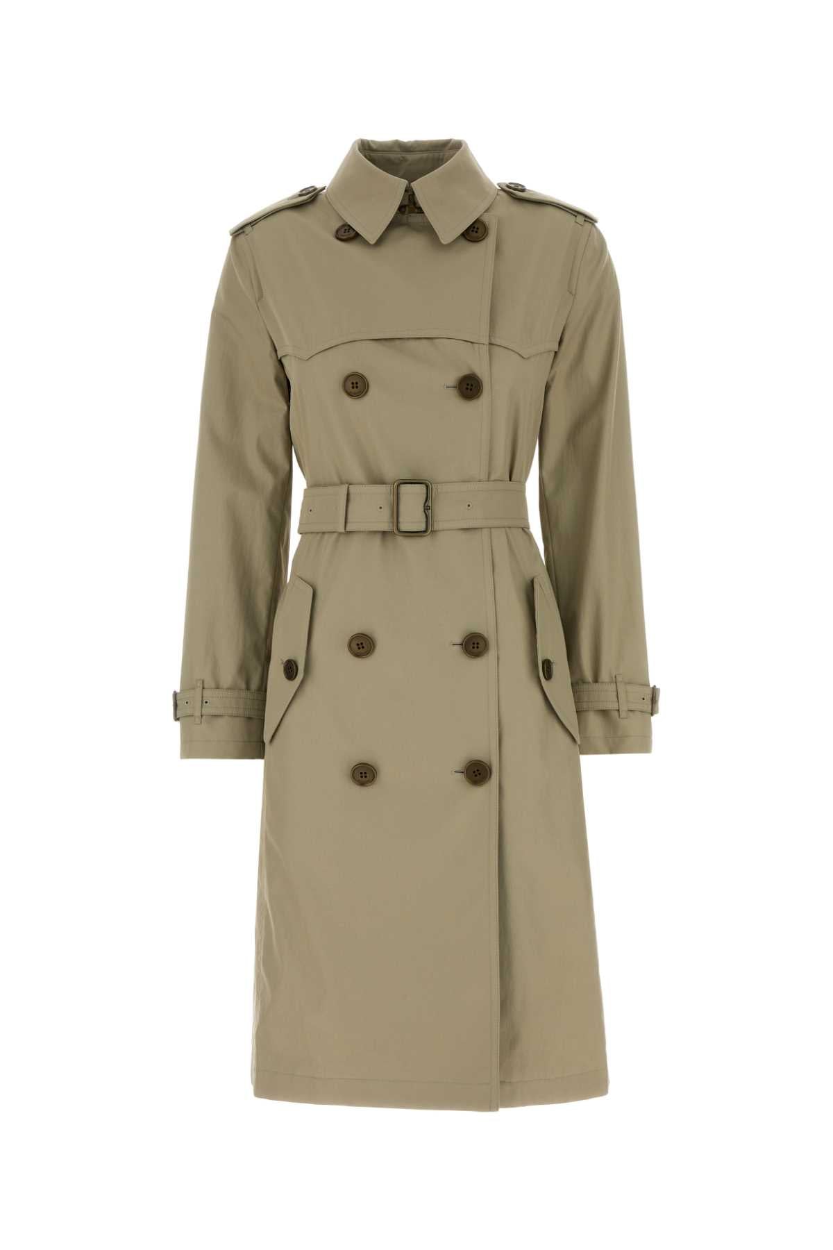 Burberry Double-Breasted Cotton Trench Coat — Beige