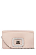 Roger Vivier Crystal-Embellished Leather Clutch — Beige
