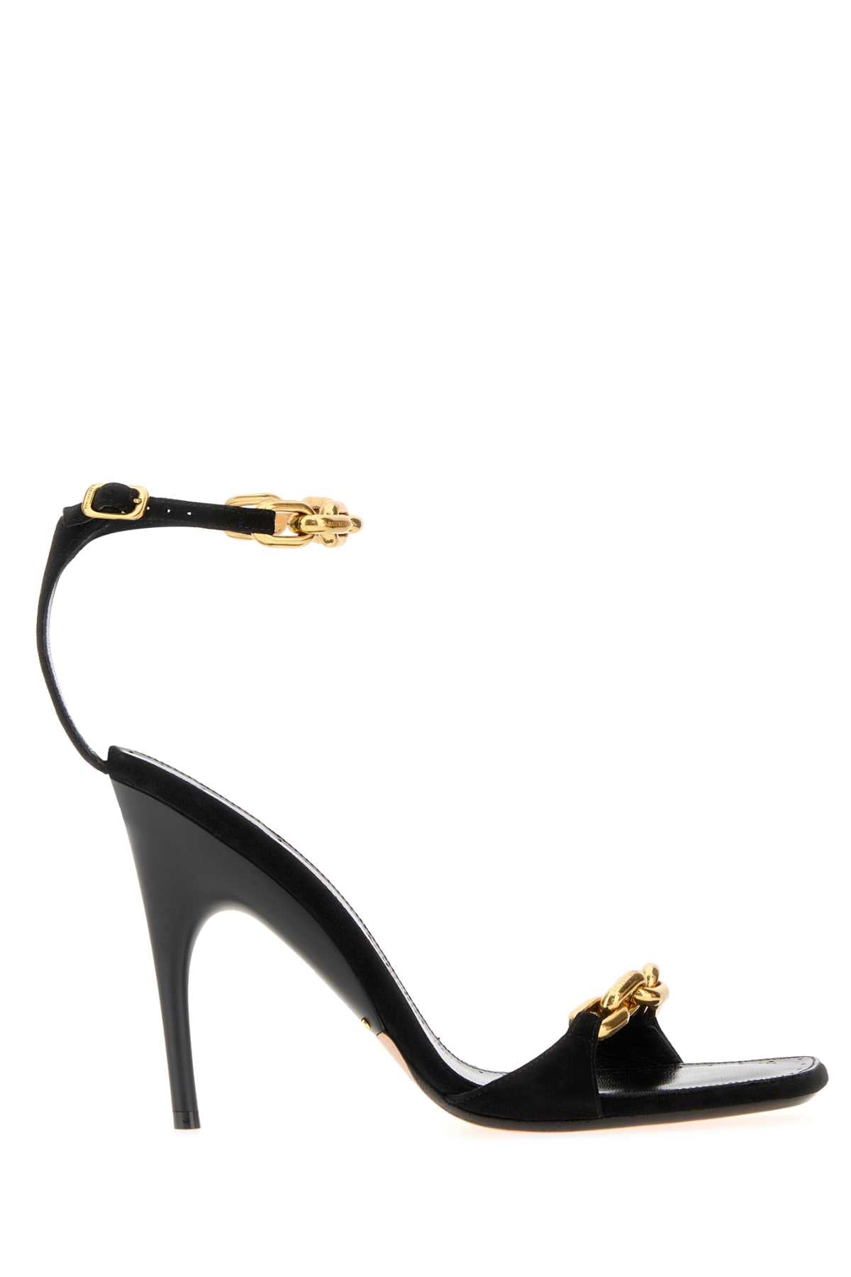Balenciaga Gold-Buckle Ankle-Strap Heel — Black