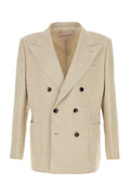 Valentino Garavani Double-Breasted Linen Blend Blazer — Beige