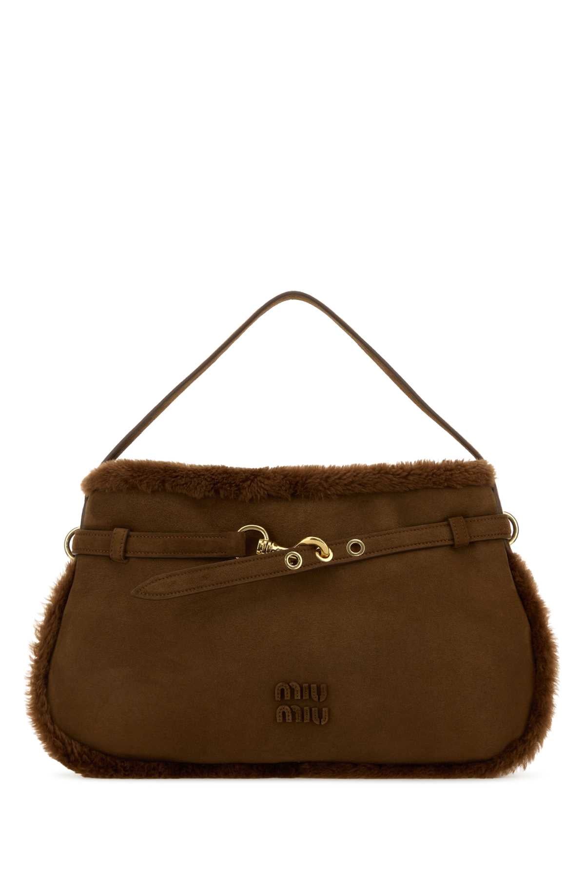 Miu Miu Shearling Shoulder Bag — Brown