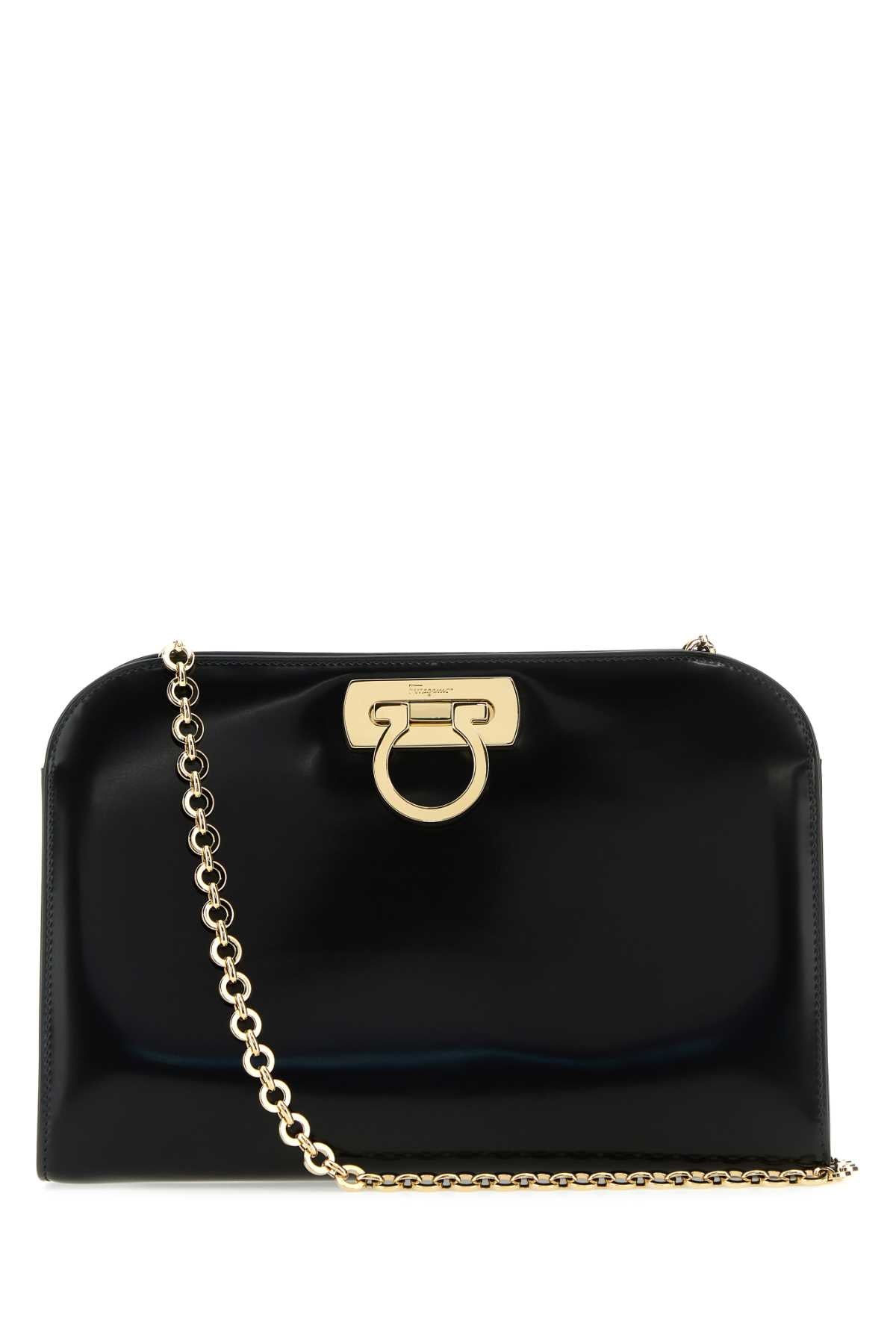 Ferragamo Gold-Plated Hardware Clutch — Black