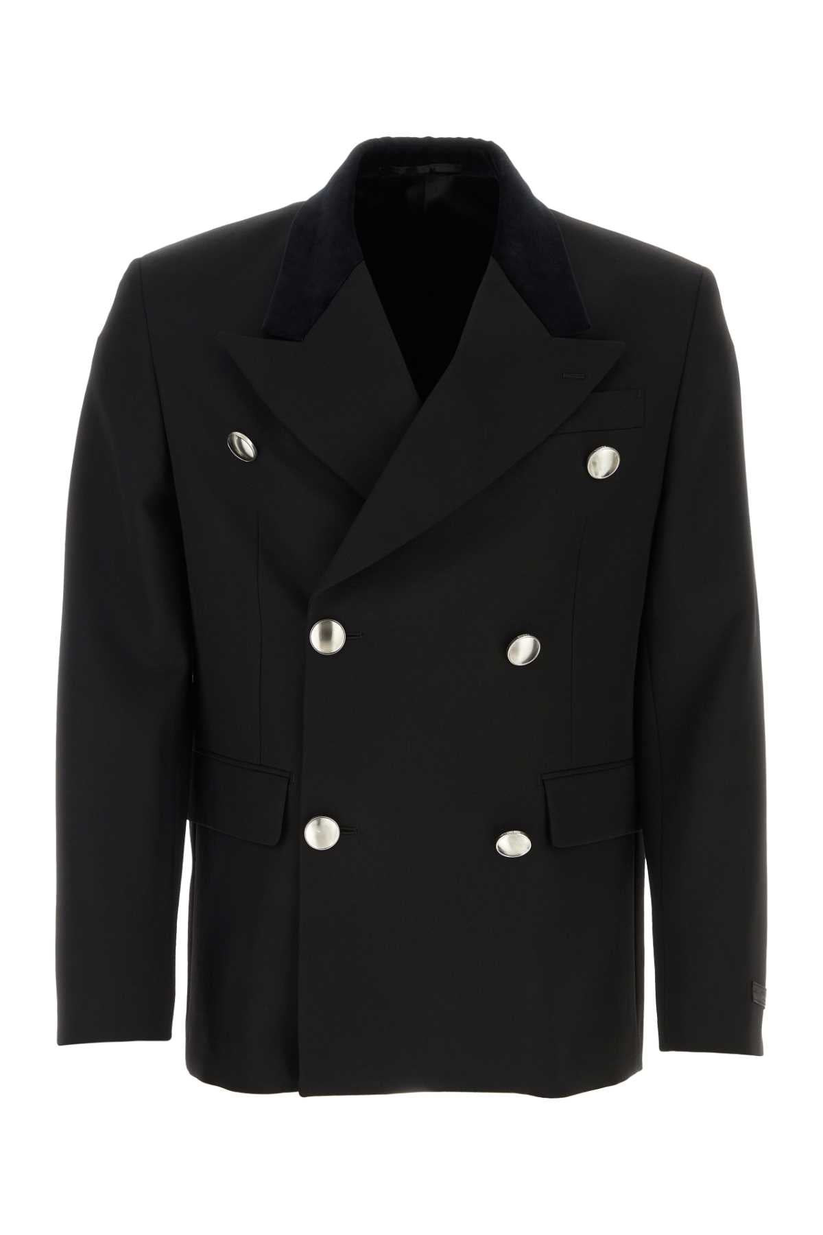 Prada Double-Breasted Wool Blazer — Black