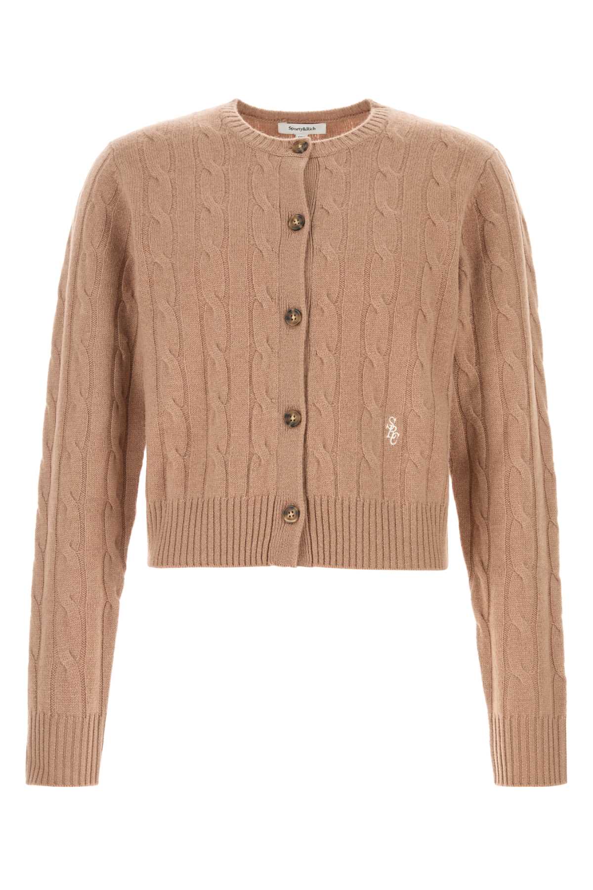 Sporty & Rich Cableknit Cardigan — Camel