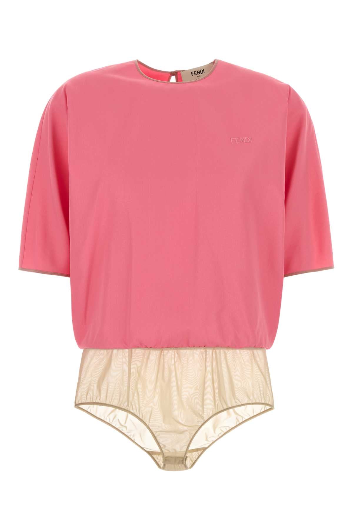 Fendi Viscose-Nylon Crew-Neck T-shirt — Pink