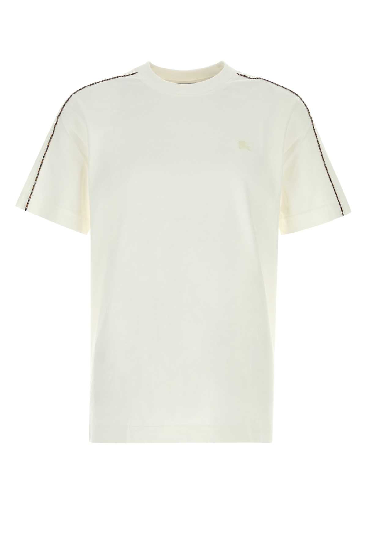 Burberry Striped-Sleeve Cotton T-Shirt — White