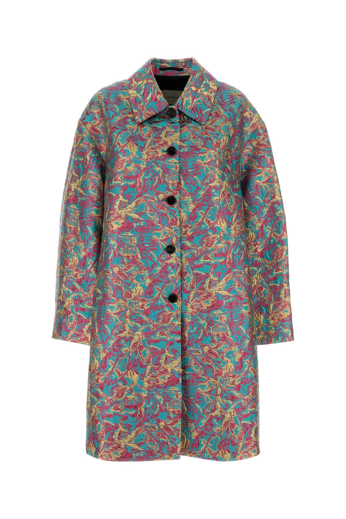 Dries Van Noten Floral Jacquard Coat — Turquoise