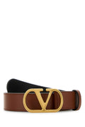 Valentino Garavani Logo Buckle Leather Belt — Brown