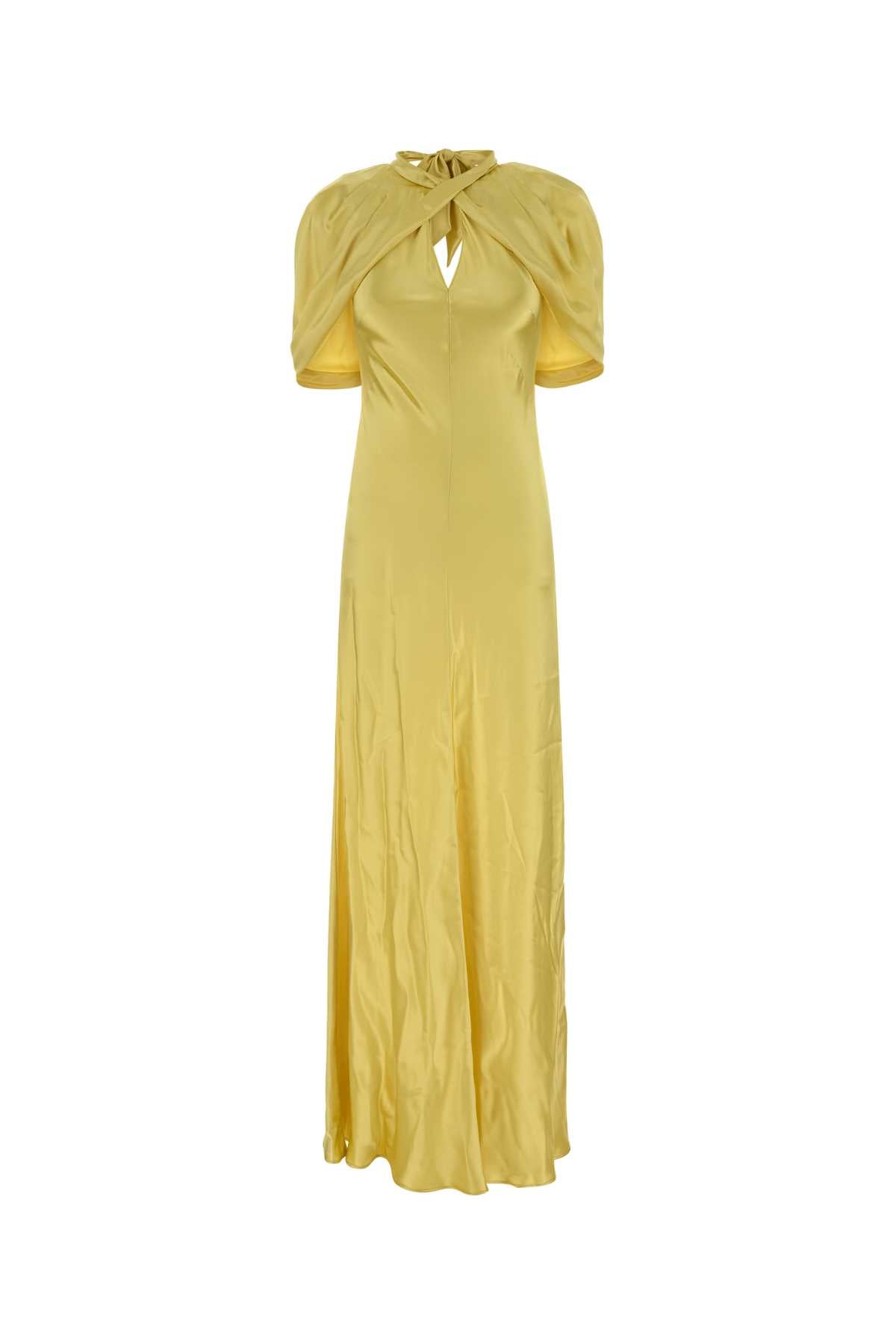 Alberta Ferretti Satin Long Dress — Yellow