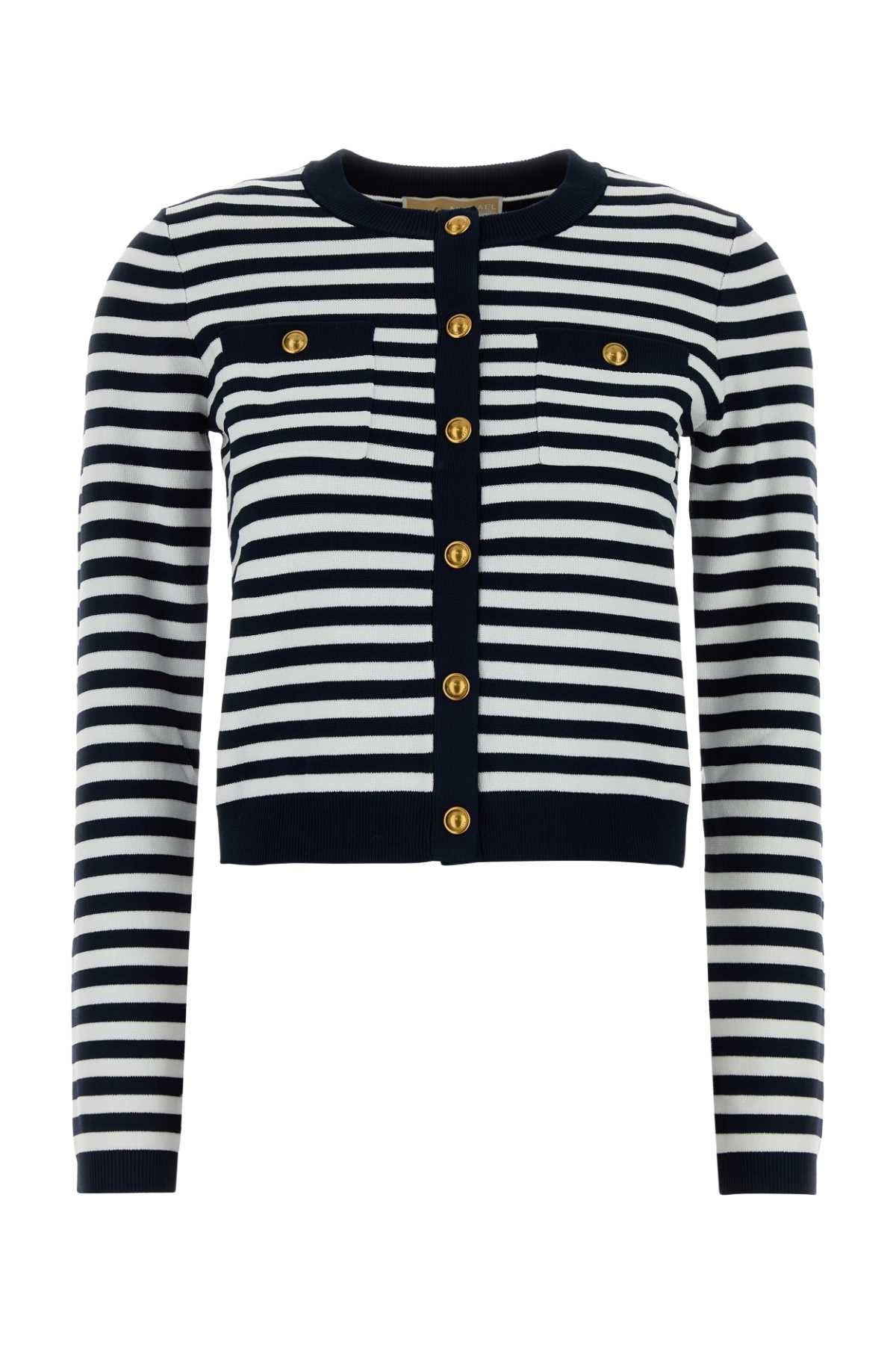 Michael By Michael Kors Striped Viscose Blend Cardigan — Navy