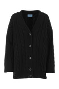 Prada Cable-Knit Wool Blend Cardigan — Black