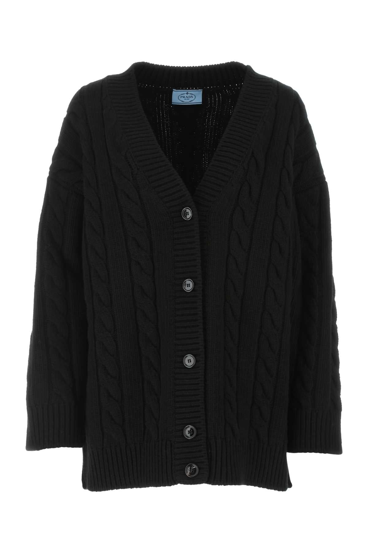 Prada Cable-Knit Wool Blend Cardigan — Black