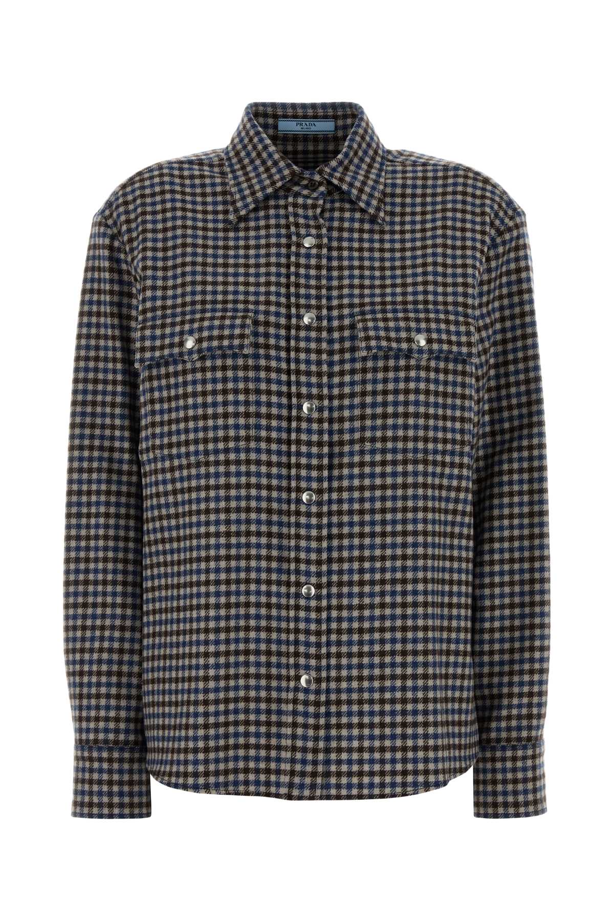Prada Virgin Wool Checked Shirt — Navy