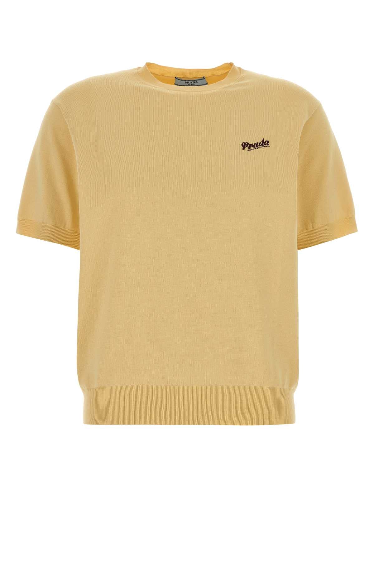 Prada Logo-Embroidered Recycled Silk Knit T-Shirt — Yellow