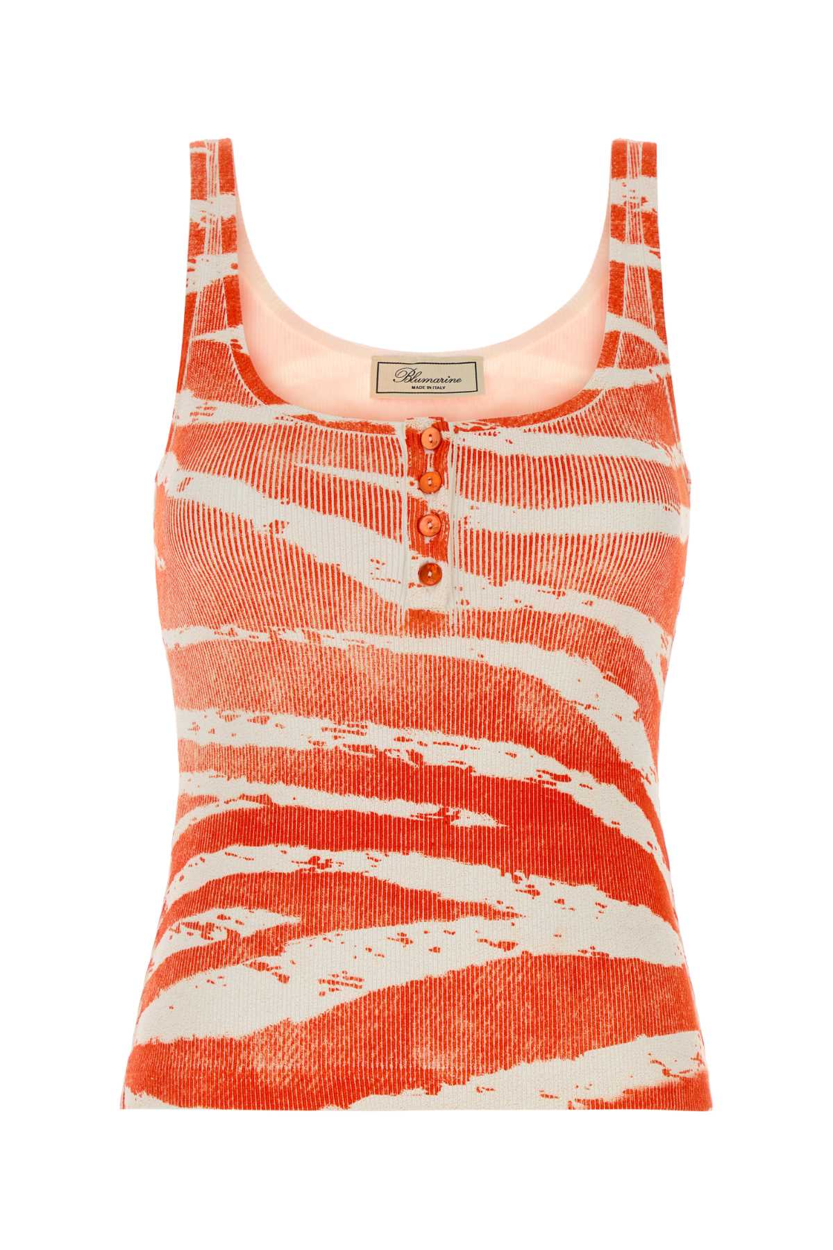 Blumarine Striped Ribbed Cotton Tank Top — Orange