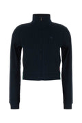 Gucci Ribbed Zip-Up Jersey Sweater — Navy