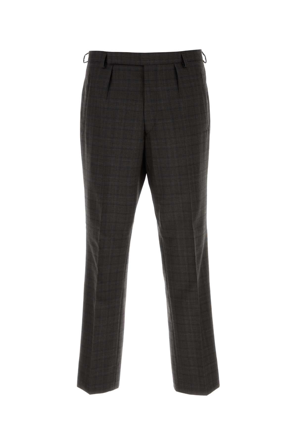 Prada Embroidered Glencheck Virgin Wool Trousers — Gray