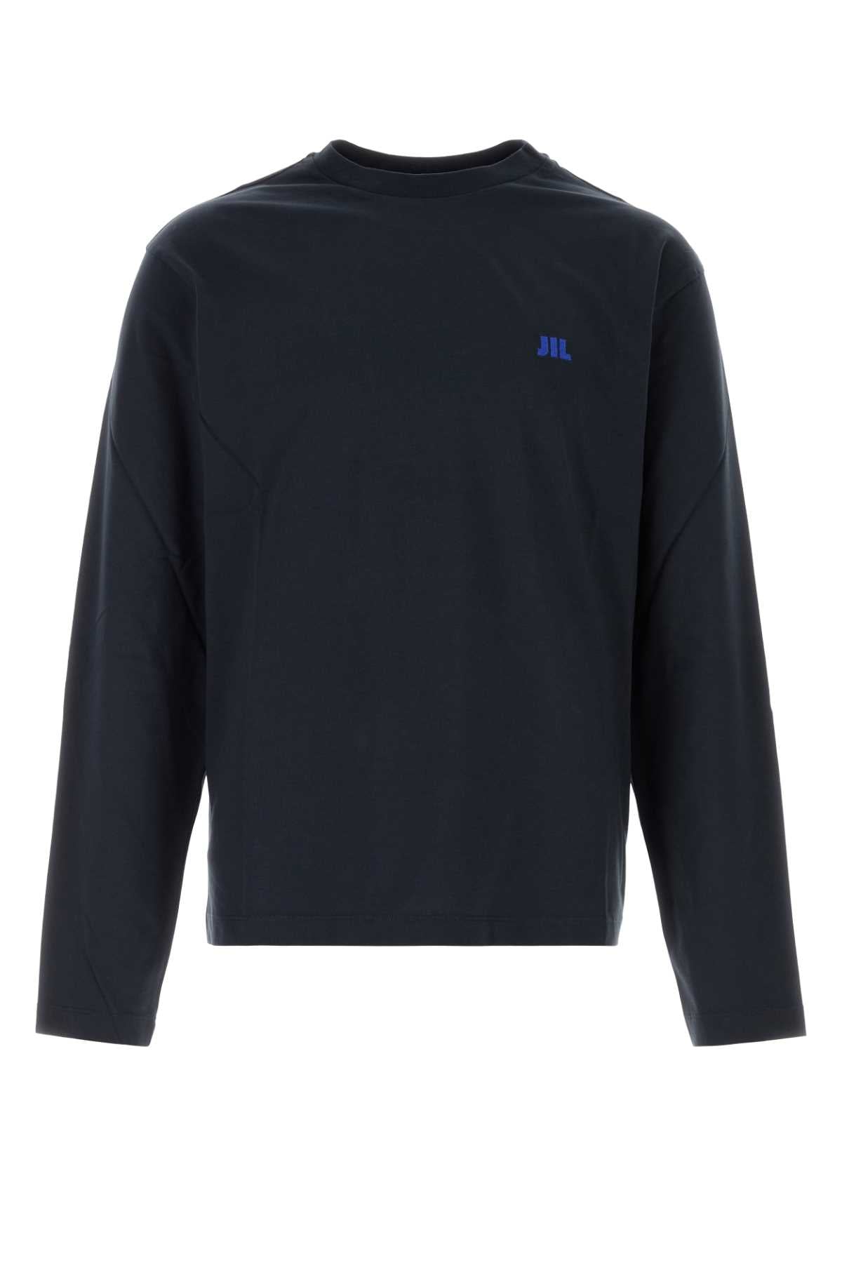 Jil Sander Embroidered Logo Cotton T-Shirt — Navy