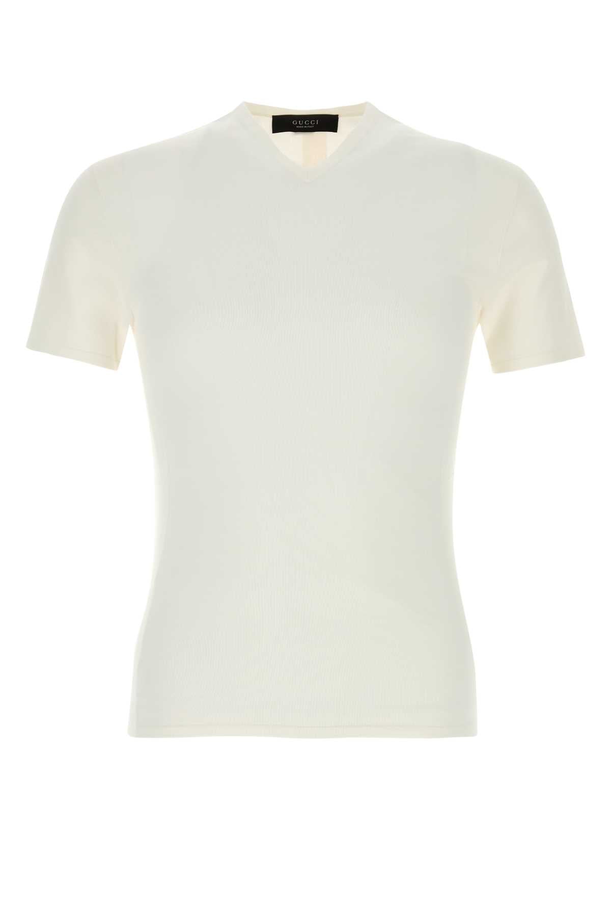 Gucci V-Neck Viscose Knit T-Shirt — White