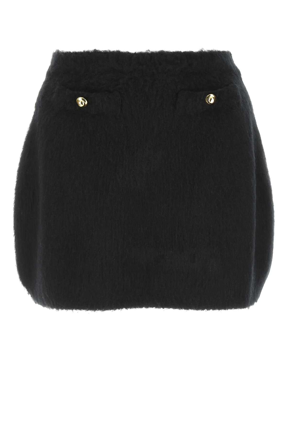 Miu Miu Stretch Wool Blend Mini Skirt — Black