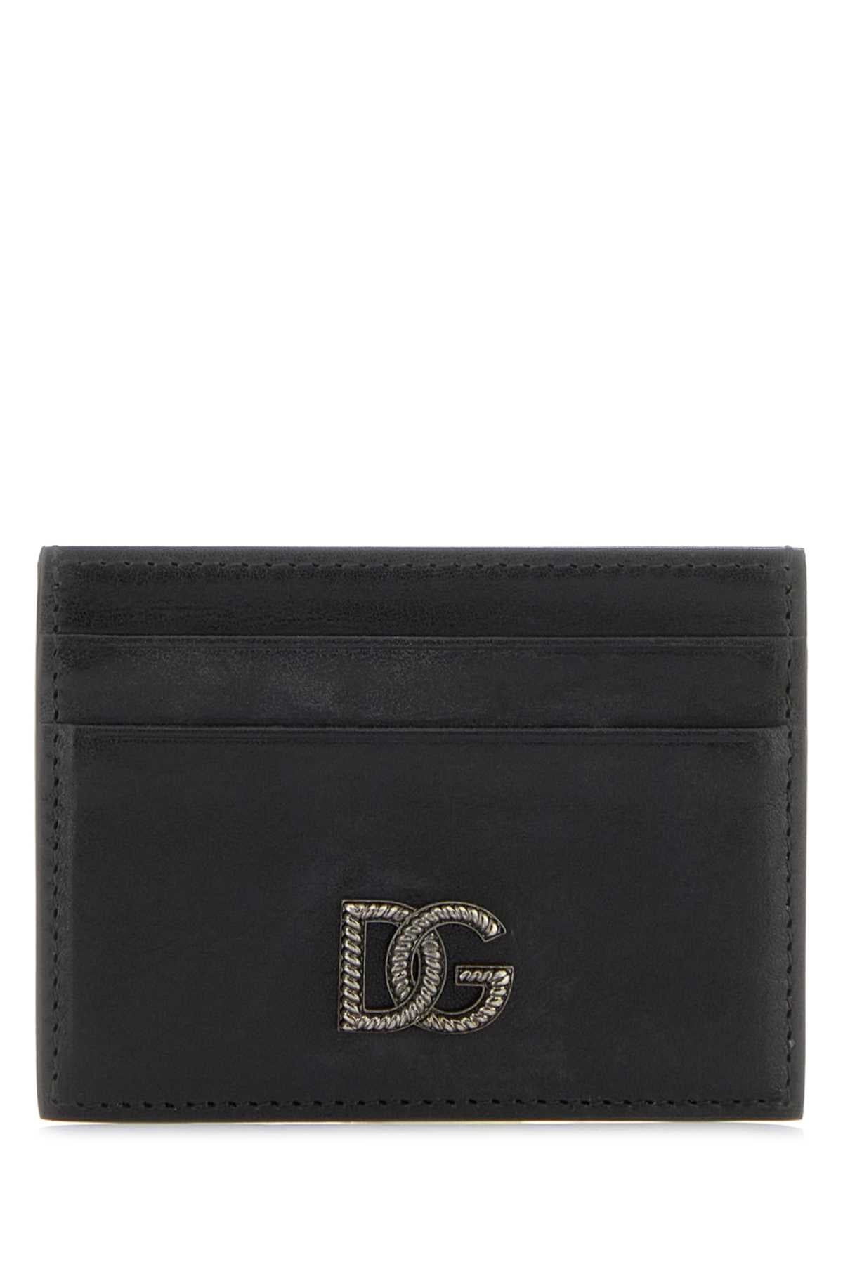Dolce & Gabbana Logo-Embossed Calfskin Card Case — Black