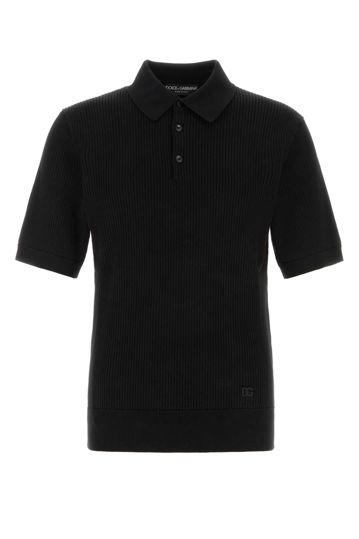 Dolce & Gabbana Ribbed Cotton Polo — Black