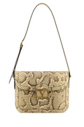 Valentino Garavani Python-Print Leather Shoulder Bag — Beige