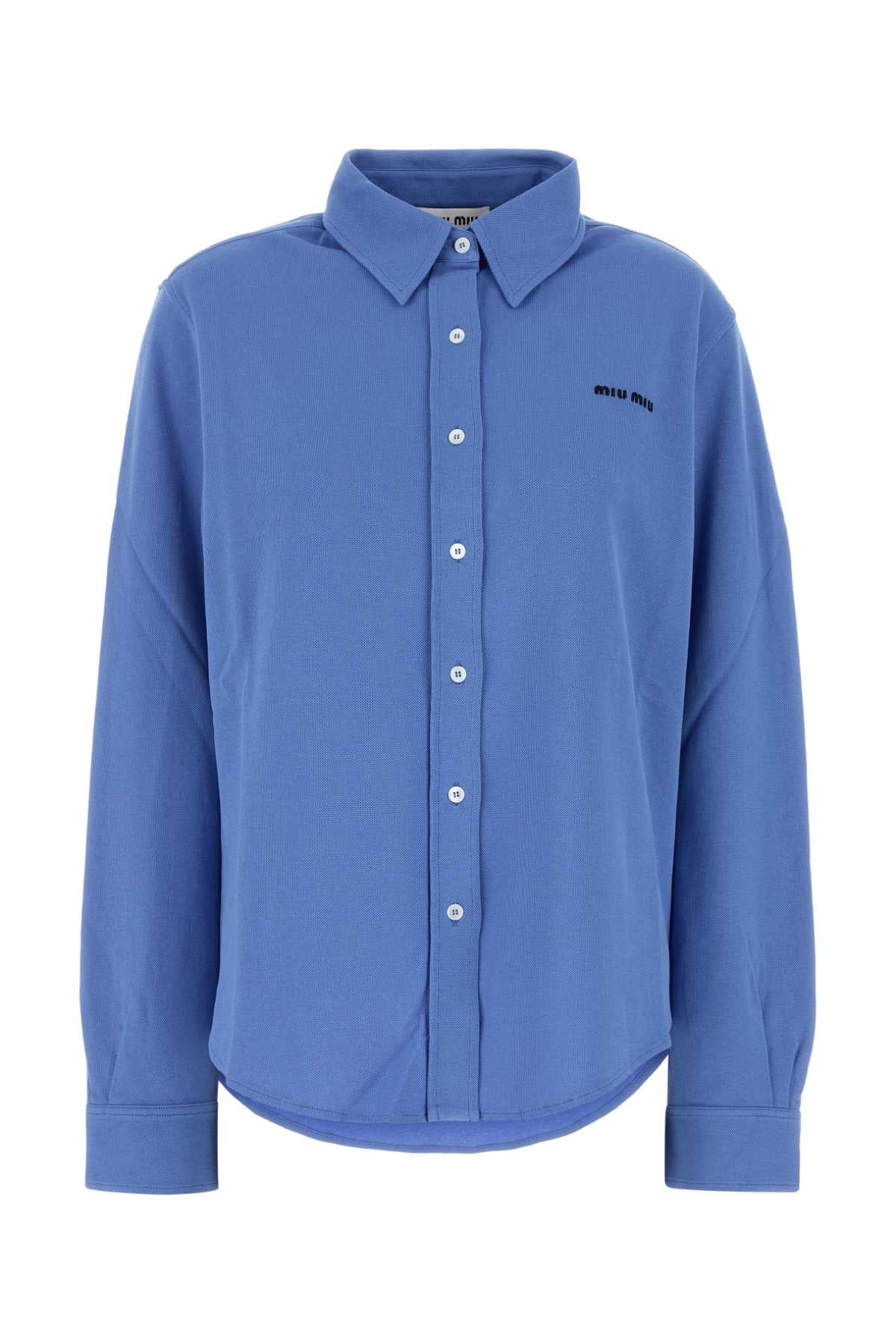 Miu Miu Piquet Cotton Shirt — Blue