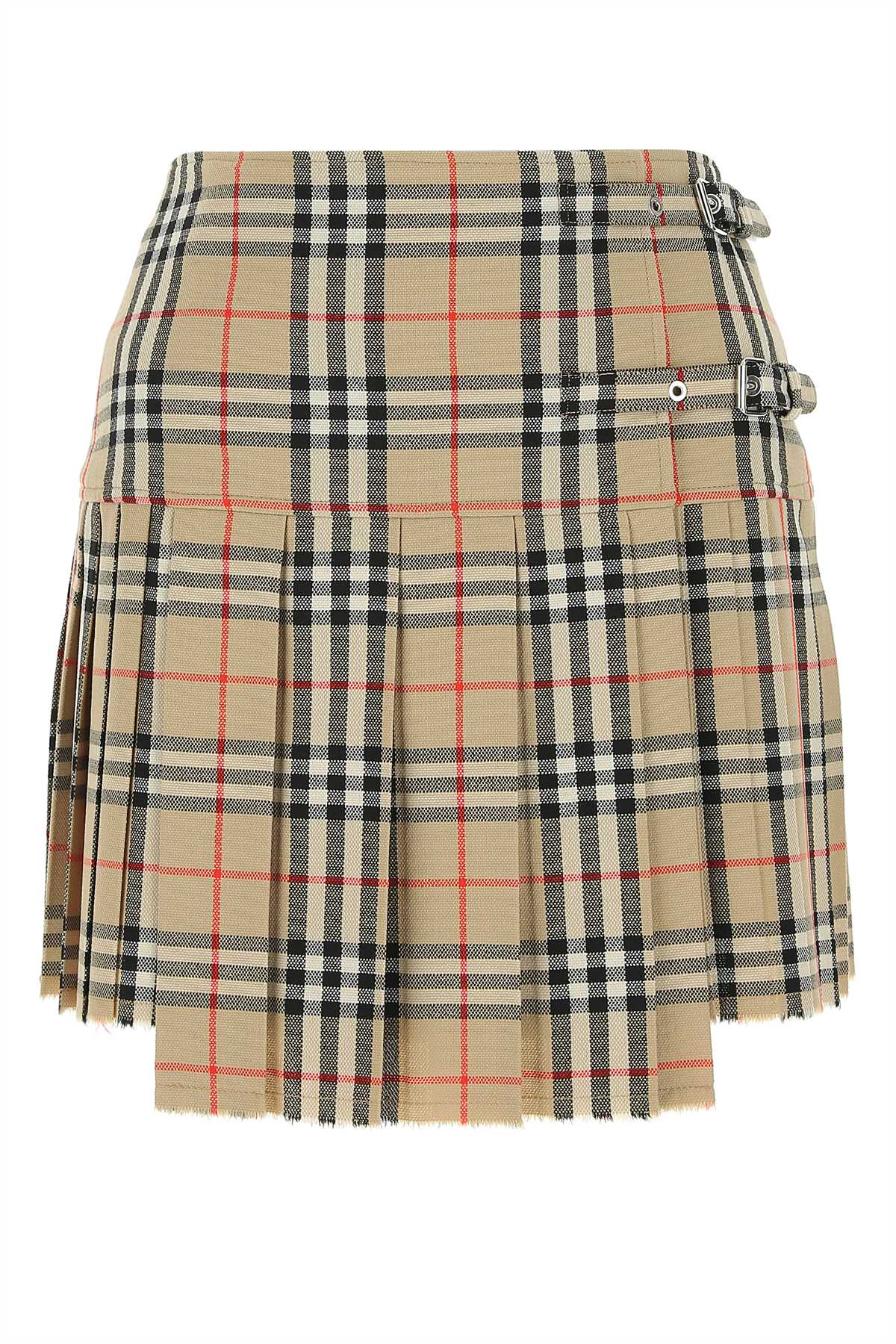 Burberry Tartan Wool Pleated Skirt — Beige