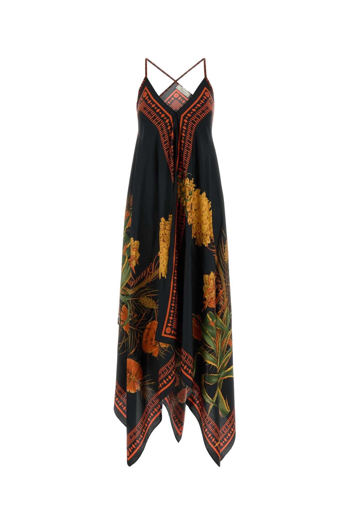 Blumarine Floral-Embroidered Viscose Dress — Black