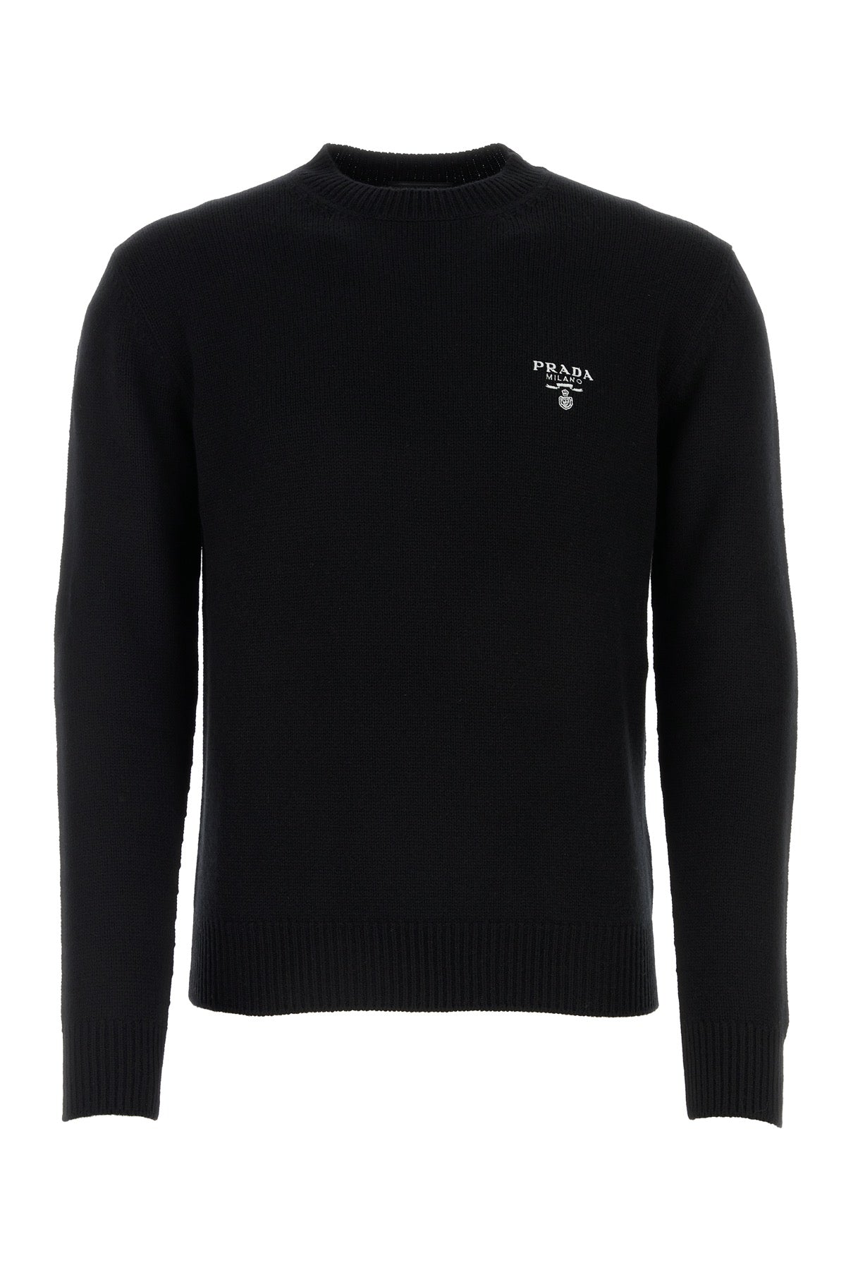 Prada Cashmere Crew-Neck Sweater — Black