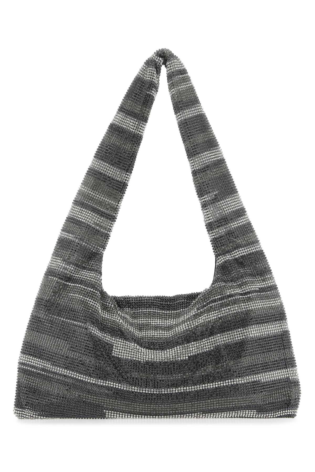 Kara Rhinestone-Embellished Mesh Shoulder Bag — Black